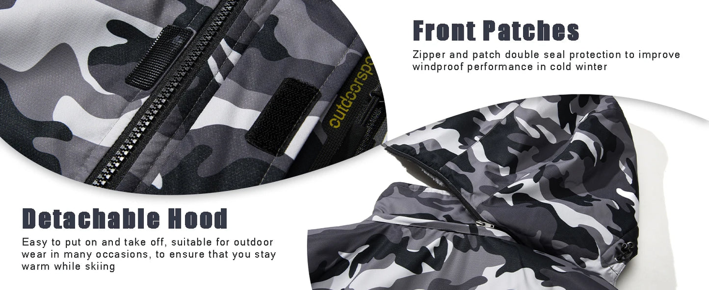 Fleece Lining Mountain Jacket Mens Hiking Outdoor Removable Hooded Coats Ski Snowboard Parka Winter Outwear