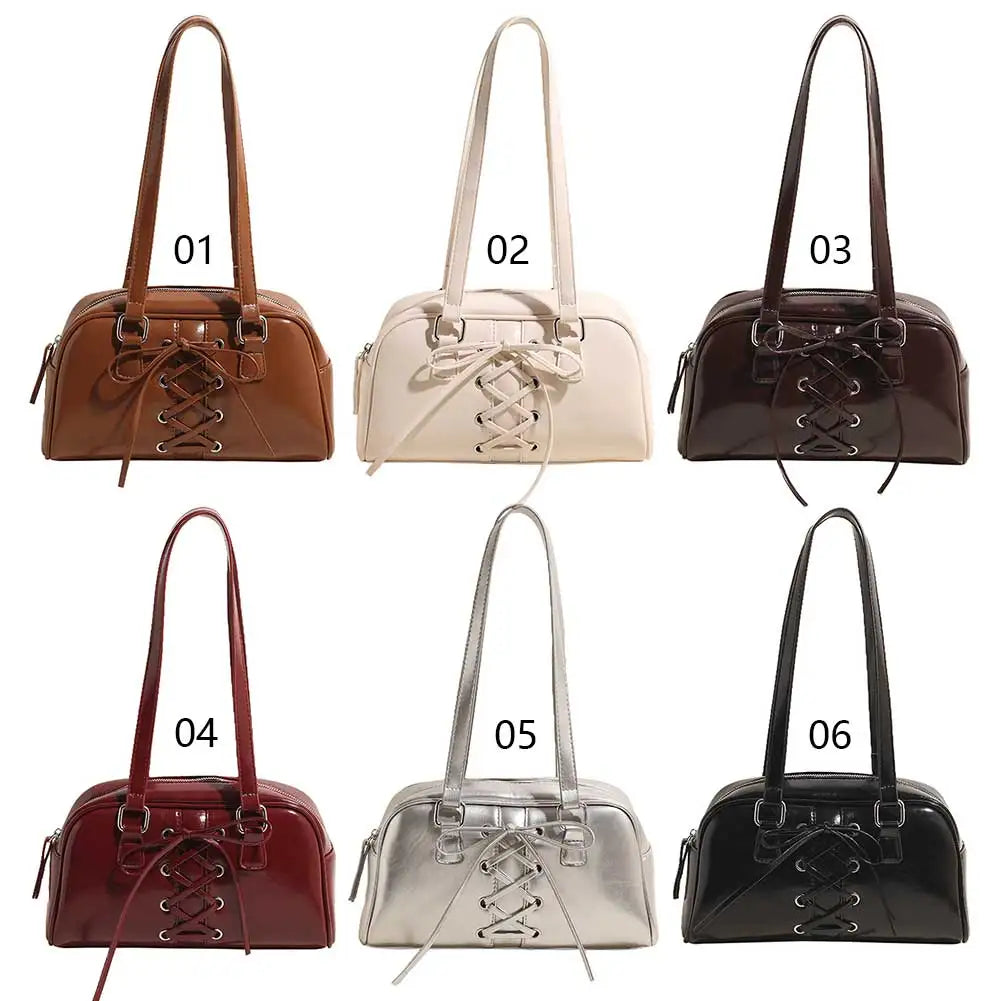Shoulder Bag for Women Solid Color Boston Tote Bag PU Leather Bowling Handbag Hobo Bag for Work Travel