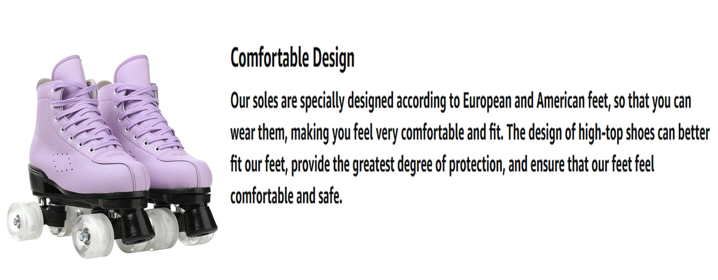 PU Leather Roller Skates Women Double Row Breathable 4 wheel Skate Shoes