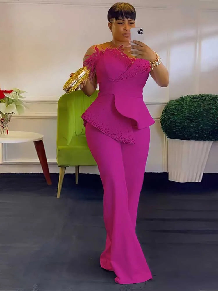 High Waist Strapless Jumpsuit Rivet Collar Tube Top Jumpsuit for Women Elegant