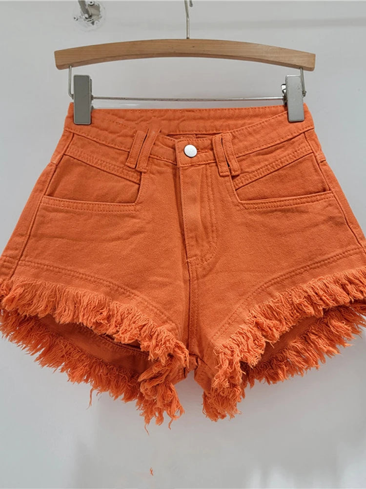 Denim Shorts Pants Low Rise Slim Lady Crop jeans Distressed Chic Casual Short Trousers