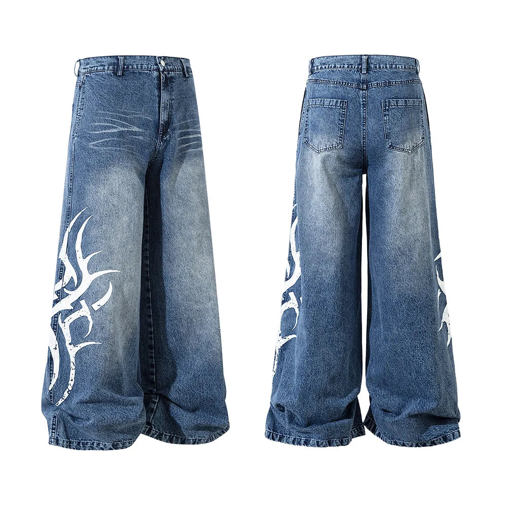 Vintage Streetwear Washed Blue Jeans Pants Mens and Womens Straight Baggy Casual Denim Trousers Oversized Loose Cargos