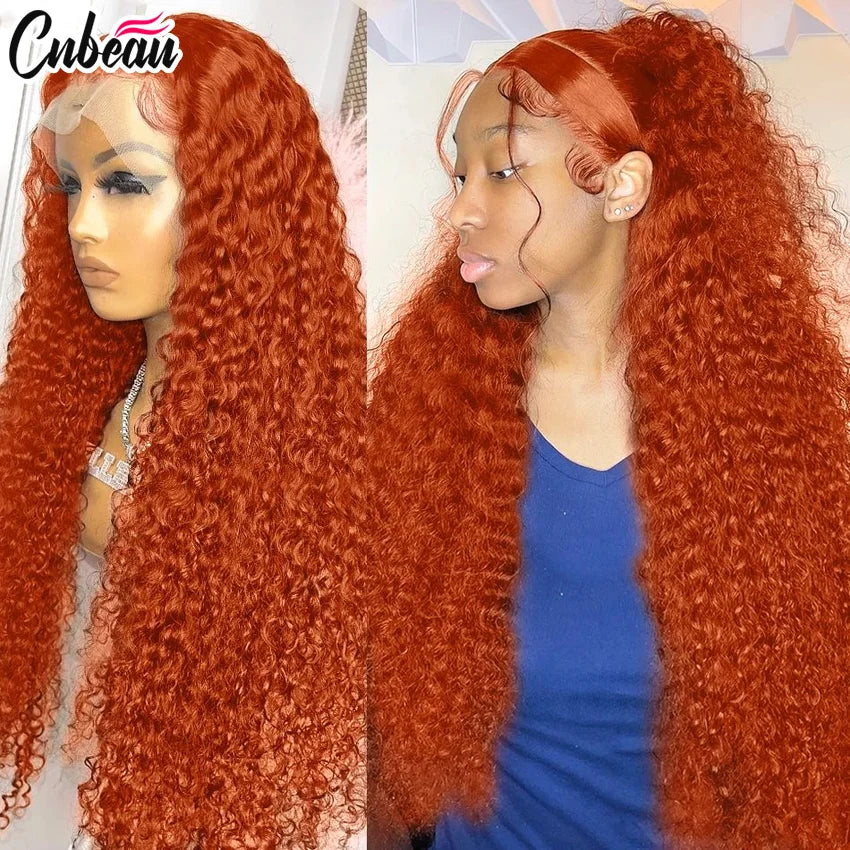 30 Inch Orange Ginger Deep Wave Human Hair Wig 13x4 13x6 HD Lace Curly Wave