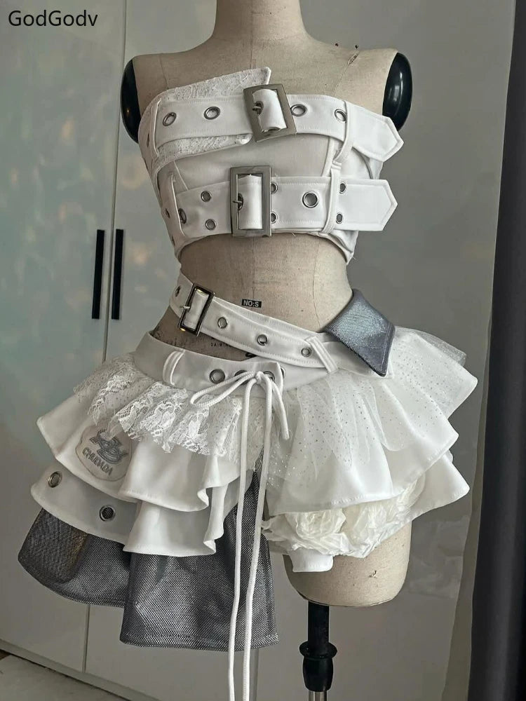 Elegant Y2K Woman 2 Piece Sets Punk Gothic Strapless Crop Tops +High Waist Ruffle Skirt White Sets / XS Brown Sets / M White Sets / S White Sets / XS-Brown Sets / M-White Sets / S-Brown Sets / L-Brown Sets / XS-Brown Sets / S-Red Sets / S-Red Sets / M-Brown Sets / XL-Red Sets / XS-Red Sets / L-Red Sets / XL-Black Sets / XS-White Sets / XL-Black Sets / S-Black Sets / M-White Sets / M-Black Sets / L-White Sets / L-Black Sets / XL-