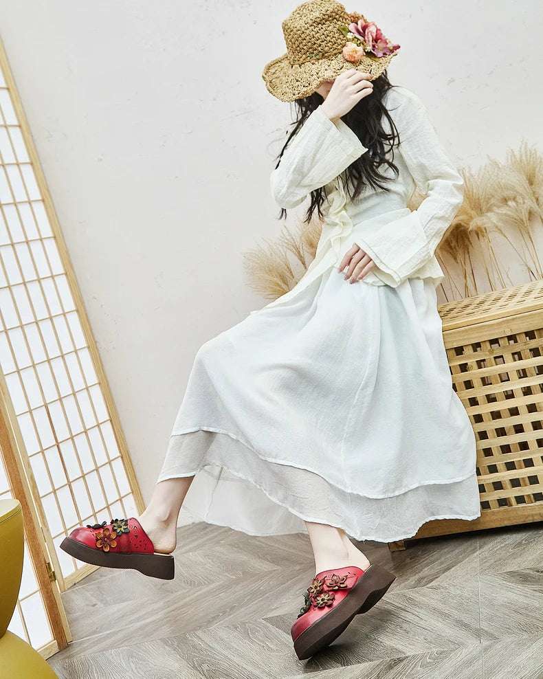 5cm Cow Genuine Leather Flats Comfy Shoes Platform Wedge Appliques Flower Hook Hollow Elthnic Women Slipper Mary Jane Rubber beige / 35 red / 40 red / 39 beige / 35-red / 40-red / 39-red / 38-red / 37-red / 36-red / 35-beige / 40-beige / 39-beige / 38-beige / 37-beige / 36-