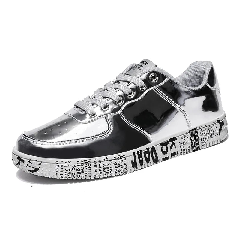 Brand Fashion Mirror Luxury Shoes for Men Women Glitter Leather Shoes Casual Men Golden