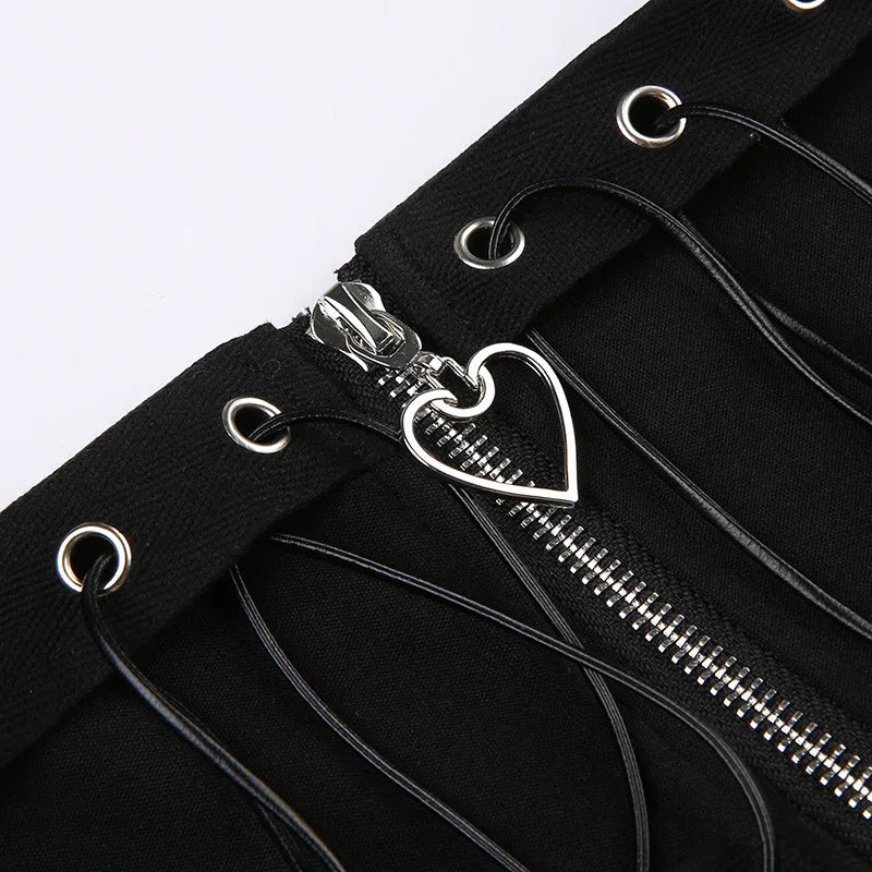 Women's Punk Vintage High Wasit Skirt Zipper Front Black Gothic Cosplay Mini Skirts