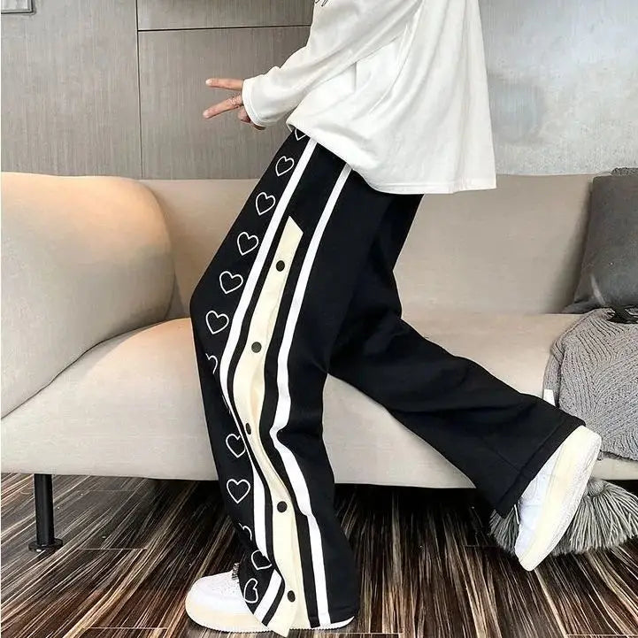 Harajuku Wide leg Sweatpants Oversize Men Side Button Baggy Pants Casual Sport Split Basketball Women Track Trousers