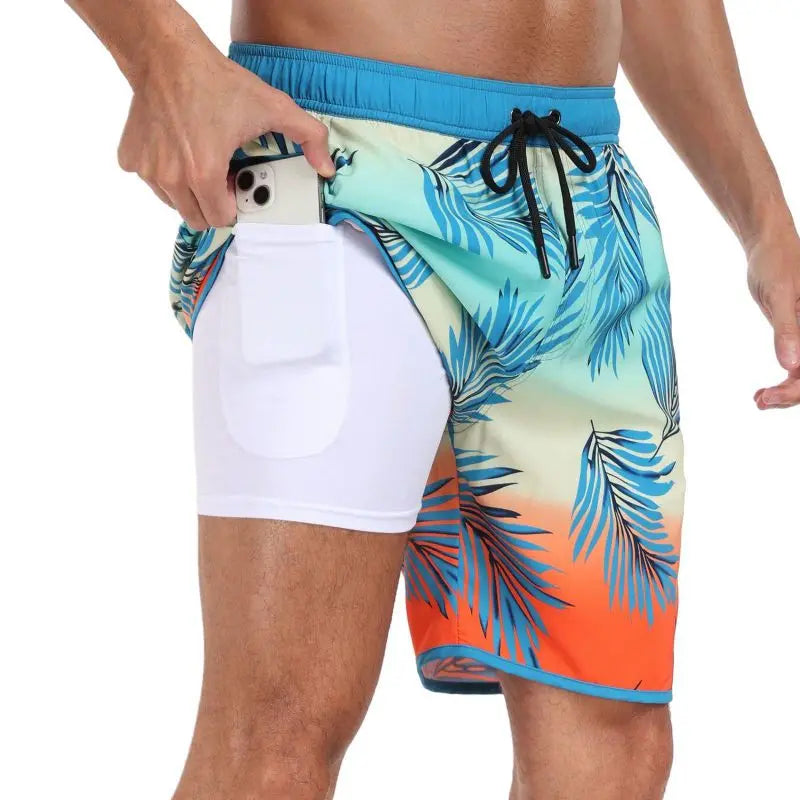 Men's Drawstring Printed Swimsuit Men Quick Dry Beach Shorts