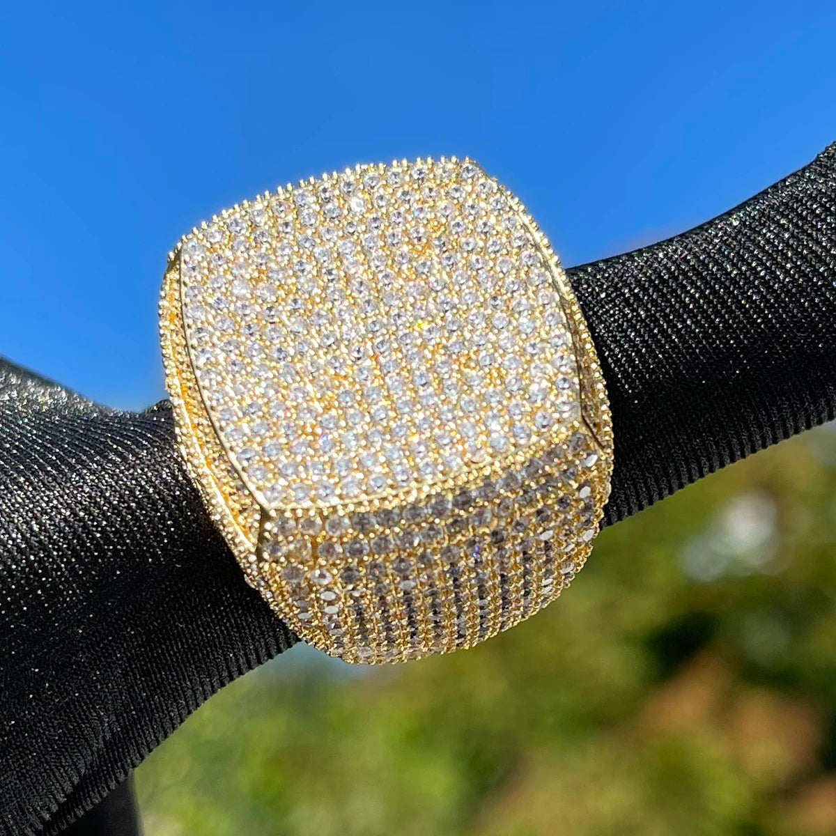 Bubble Letter Iced Out Ring for Men Real Gold Plated Prong Setting Copper CZ Stones