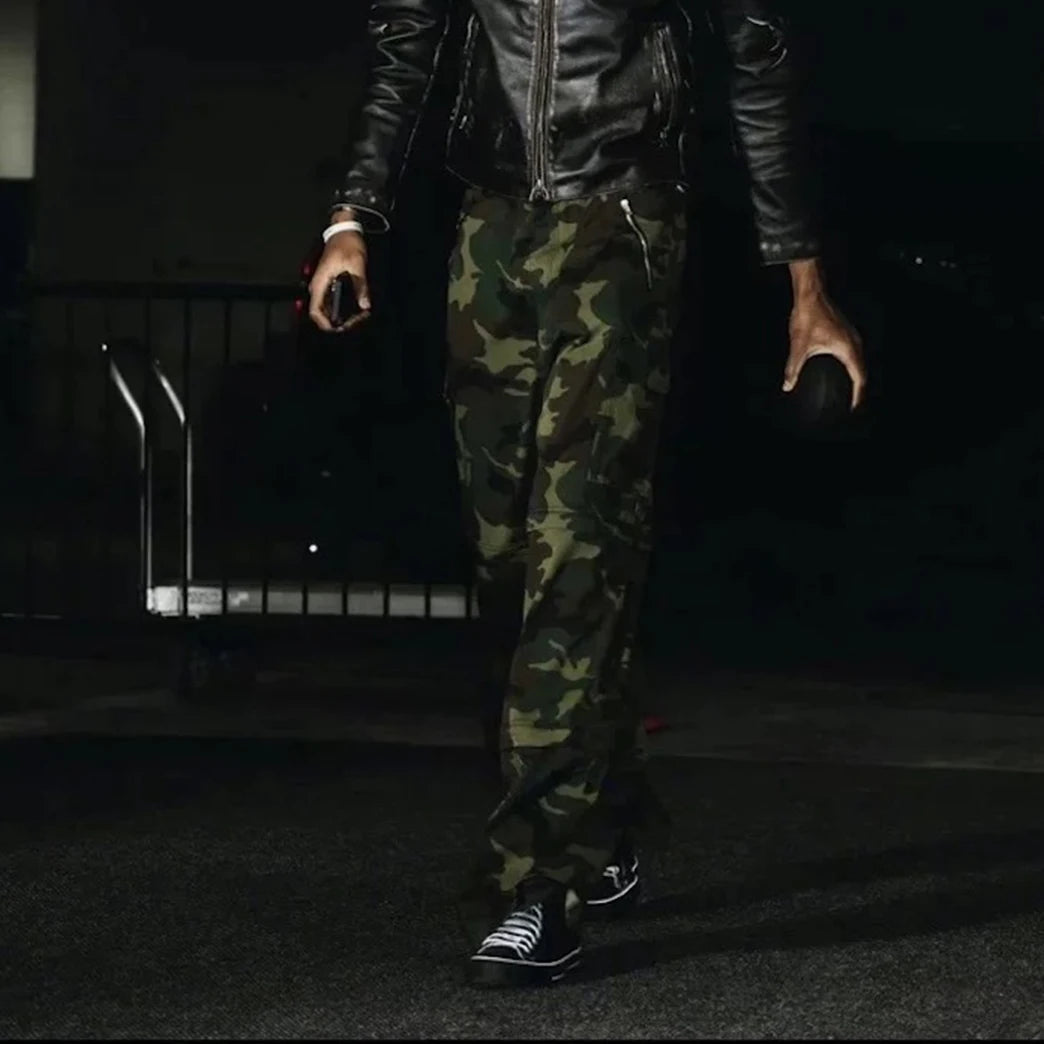 Color Match Multi-pockets Camouflage Cargo Pants for Men and Women Patchwork Baggy Overalls