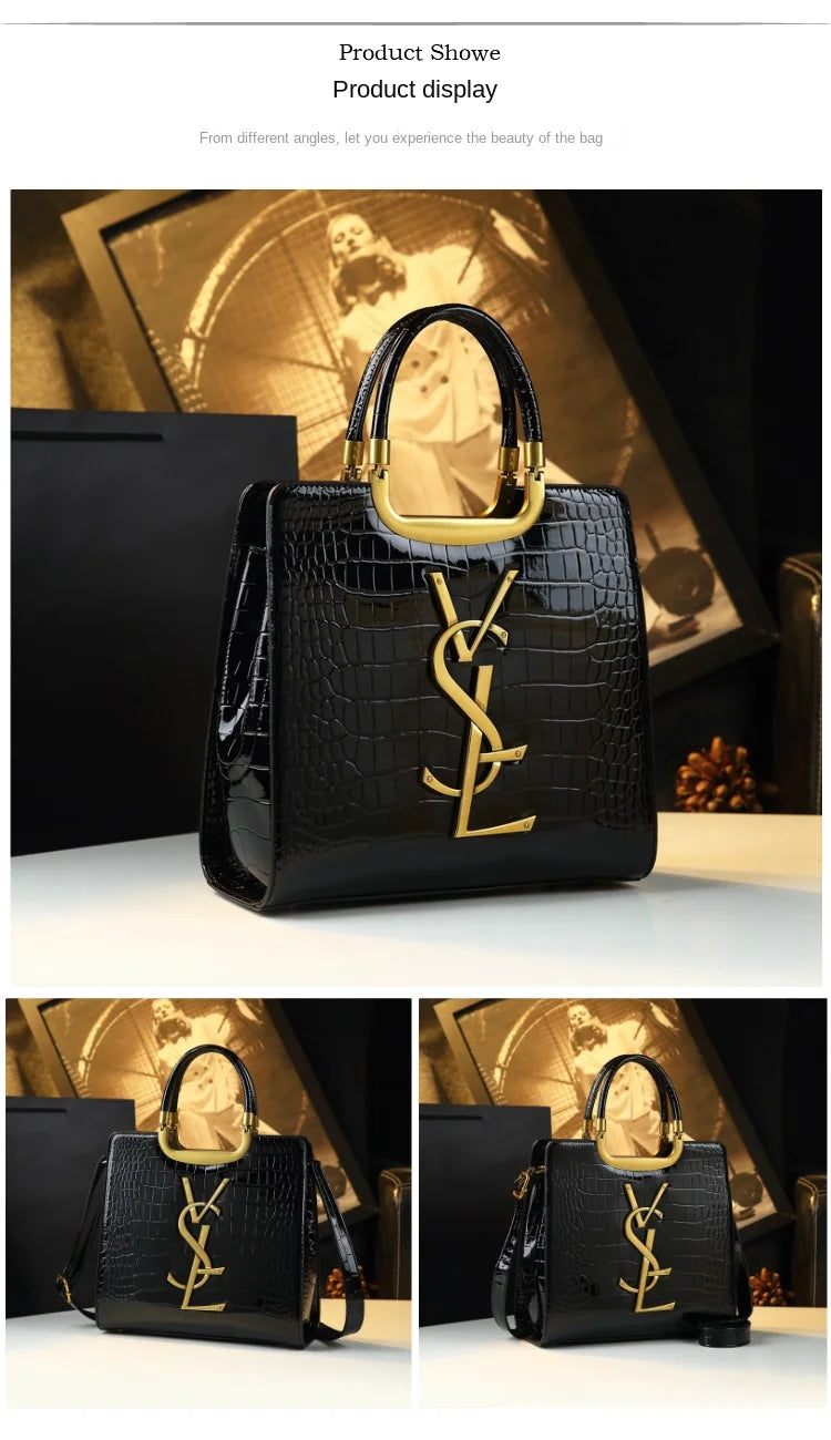 High-grade light luxury handbag Tote bag women's crocodile print single shoulder crossbody bag black Burgundy black-Burgundy-