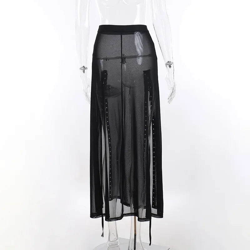 Harajuku Punk Black Hollow Out Skirt Goth Grunge Patchwork Eyelet Split Long 23101-22033 / S 23101-22033 / L 23101-22033 / XL 23101-22033 / S-23101-22033 / L-23101-22033 / XL-23101-22033 / M-