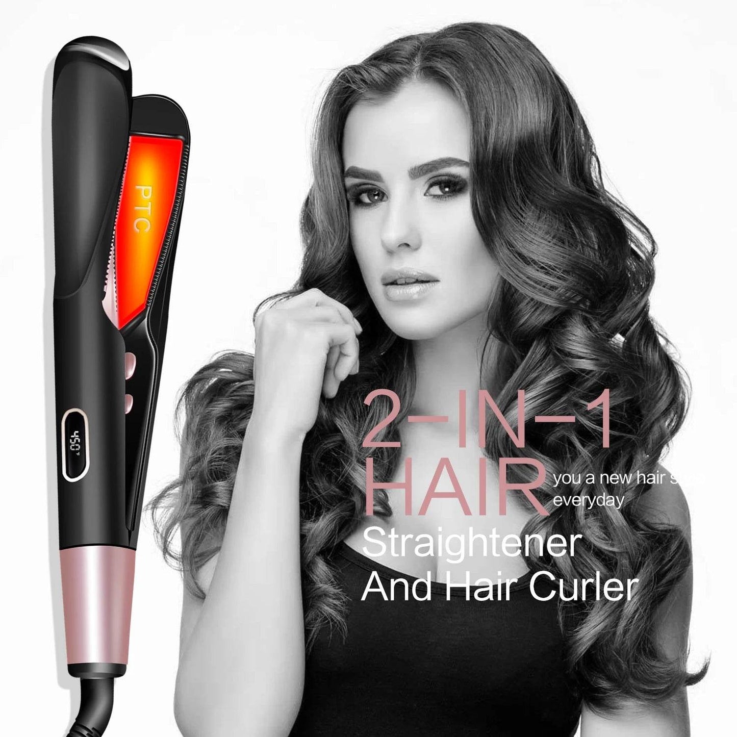 2 in 1 Hair Straightener And Curler Twist Straightening Curling Iron Professional Negative Ion Fast Heating Styling Flat Iron - Fashionqueene.com