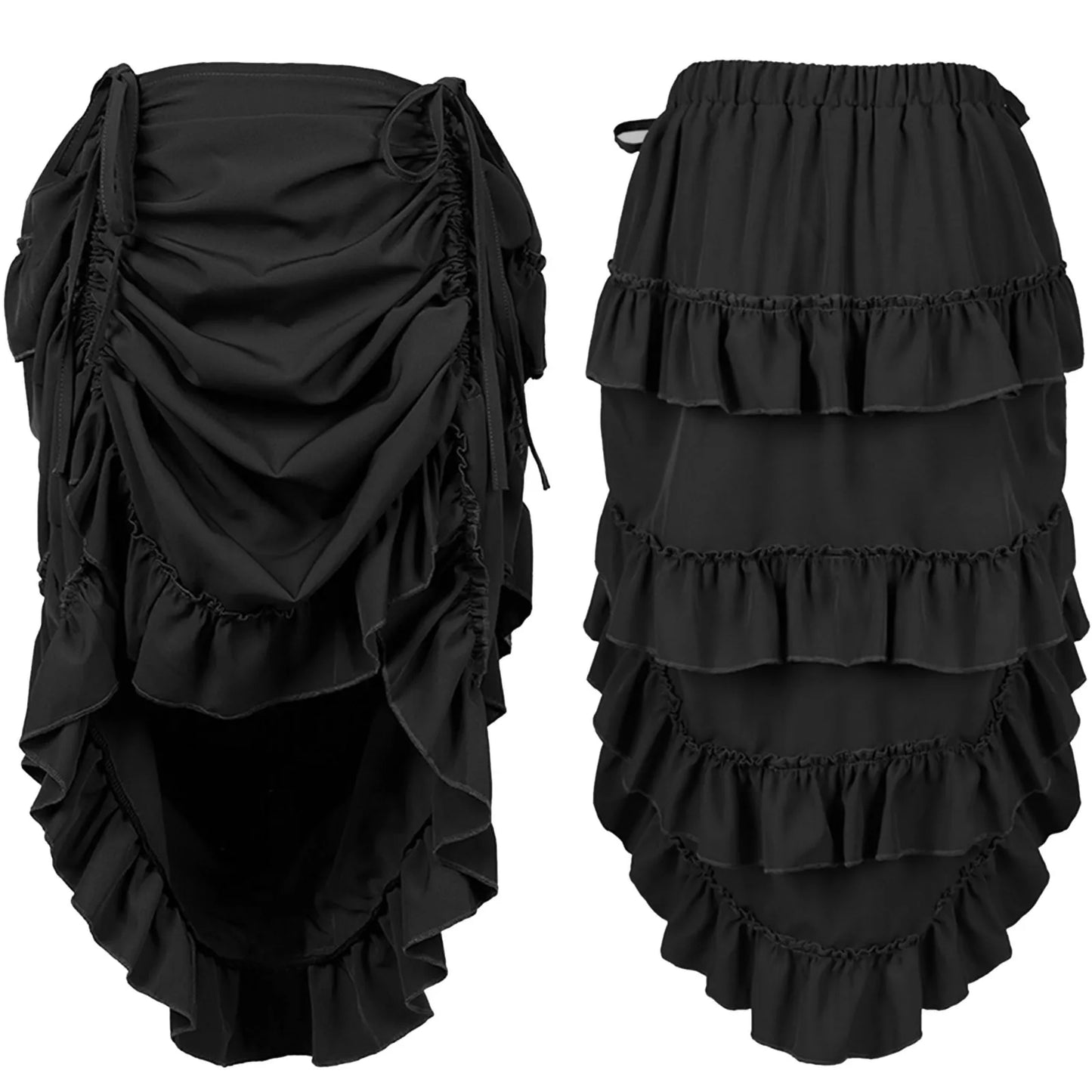 Punk Vintage Skirt For Women Gothic Steampunk Midi Ruffle Hem High Waist Pleated Black United States