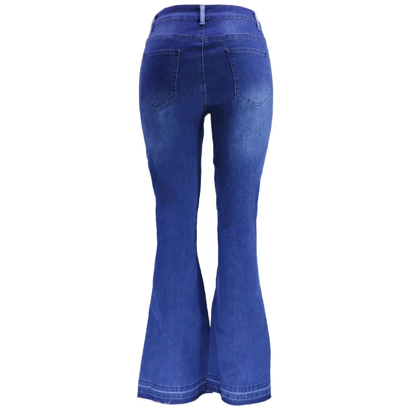 Women Flare Jeans Casual Pants Pannelled Collision High Waist Fit Female High Quality