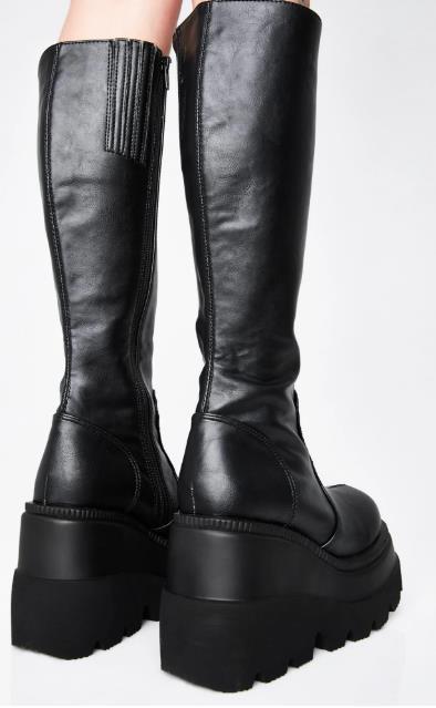Wedge-heeled Mid-tube Boots Ladies Gothic Style Thick-soled Motorcycle Boots
