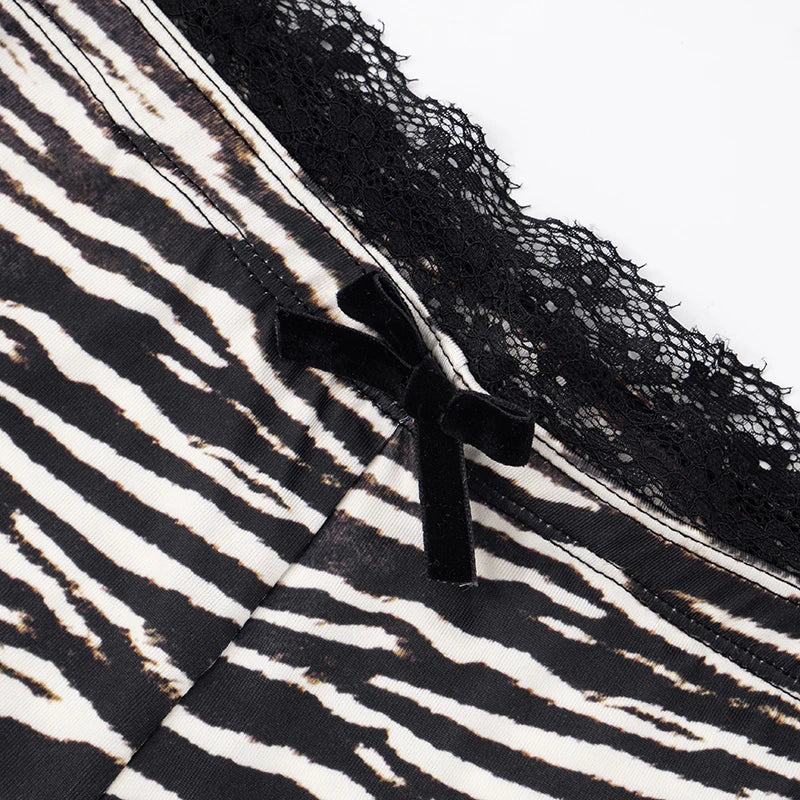 Lace Edge Bow Decoration Leopard Print Slim Seven Pants Summer