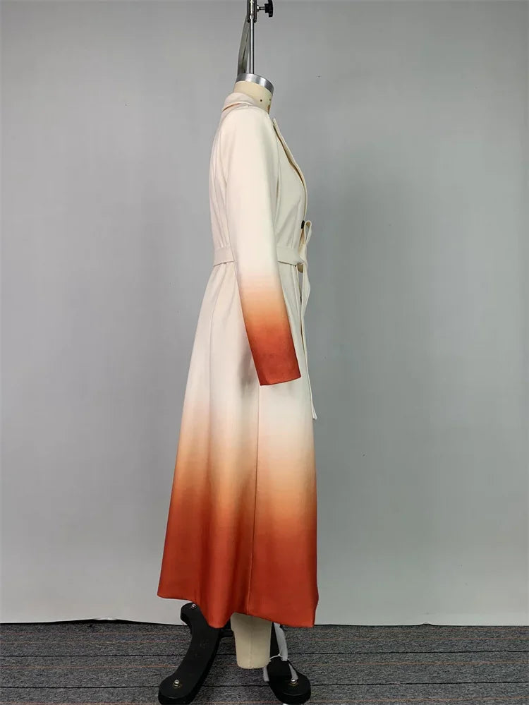 Warm Woolen Coats Long Sleeves Tied Waist Notched Collar Elegant Outerwear