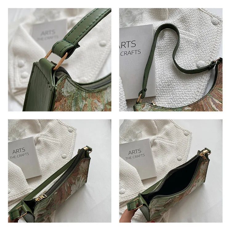 Women's Underarm Bags Autumn 2023 Trendy New Oil Painting Shoulder Bag Cute Simple Handbags and Purses Female Travel Small Totes