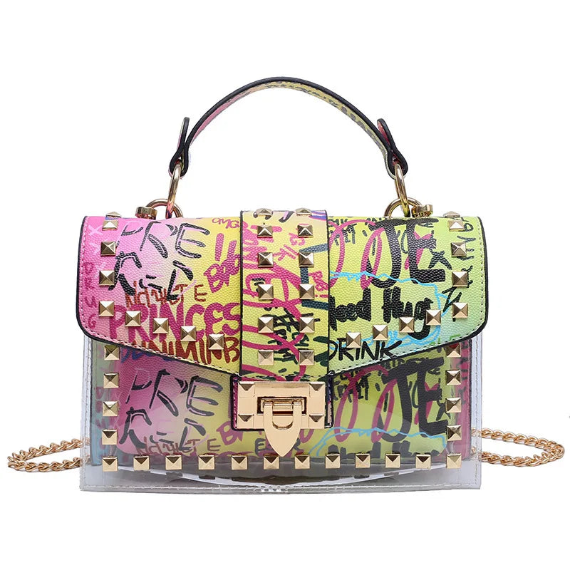 Women Studded Graffiti Crossbody Bags Fashion Shoulder Bag For Ladies High Quality STYLE 1C