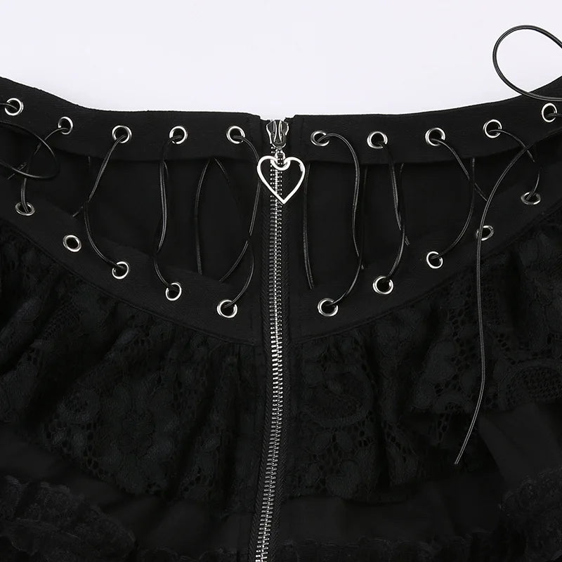 Women's Punk Vintage High Wasit Skirt Zipper Front Black Gothic Cosplay Mini Skirts