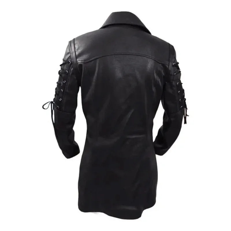 Men's Gothic Trench Coat Leather Punk Style Biker Jacket