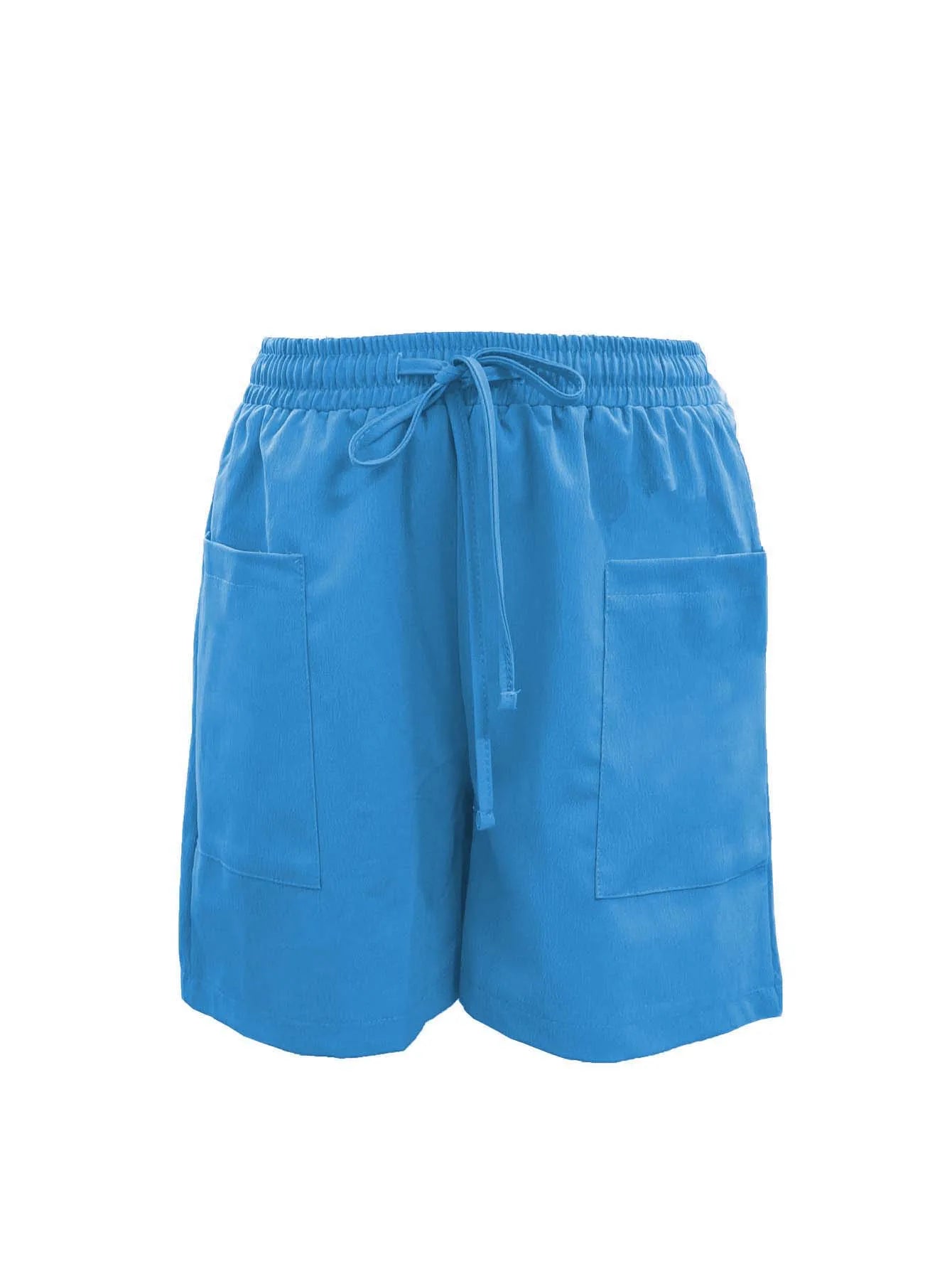 Summer New Women's Solid Color Pocket Loose High Waist Casual Fashion Quarter Shorts