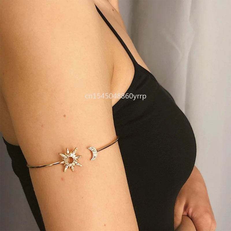 1 Pcs Rhinestones Arm Cuff for Women Armlet Bangle Arm Cuff Flexible - Fashionqueene.com