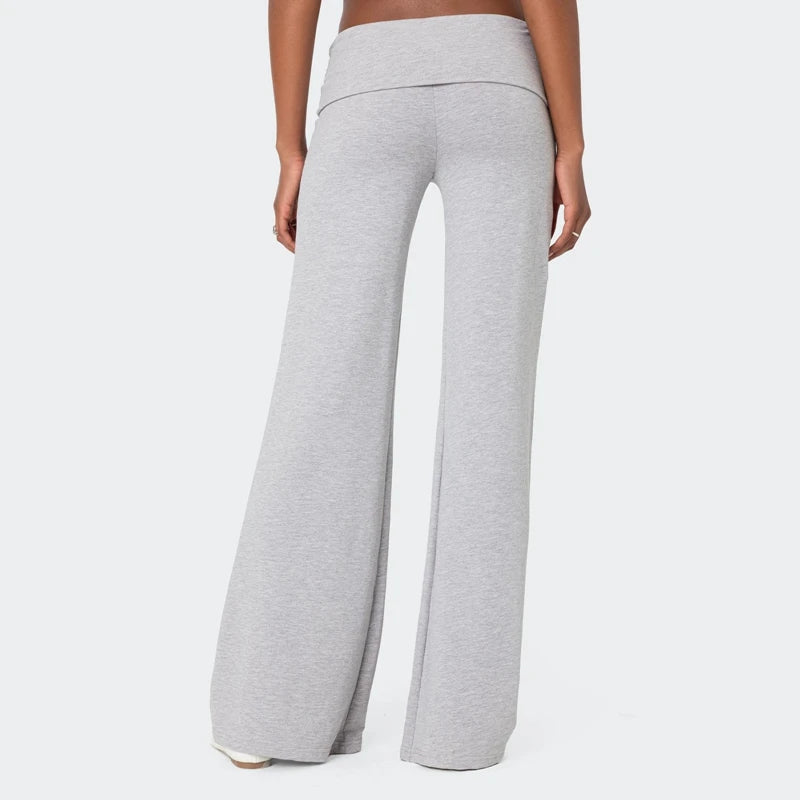 Casual Wide Leg Sweatpants Fold Over Low Rise Flare Yoga Lounge Pants