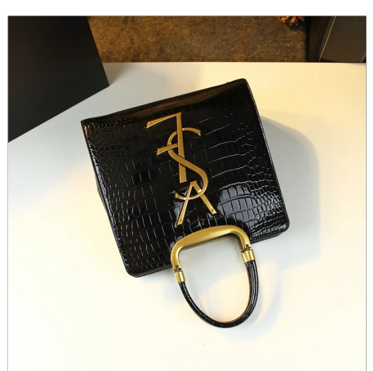High-grade light luxury handbag Tote bag women's crocodile print single shoulder crossbody bag black Burgundy black-Burgundy-