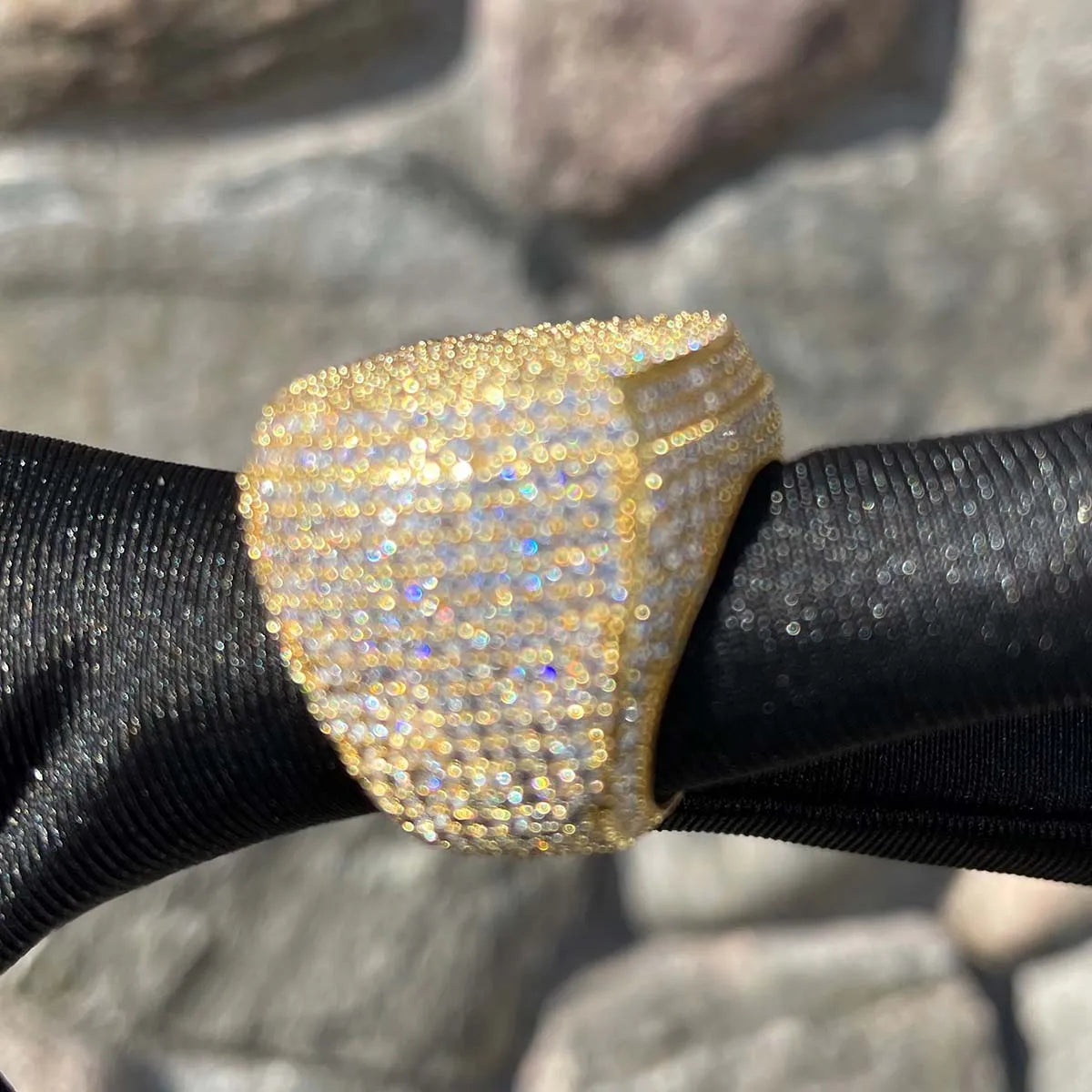 Bubble Letter Iced Out Ring for Men Real Gold Plated Prong Setting Copper CZ Stones
