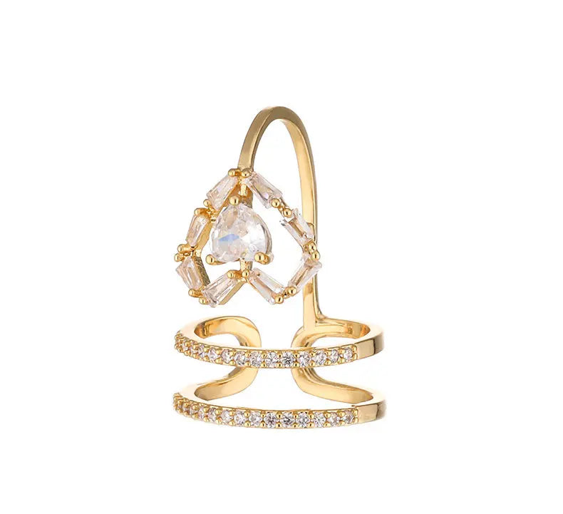 Dainty Crown Nail Rings for Women Full Zircon Fingernail Adjustable Tip Nail Cap Loop Ring