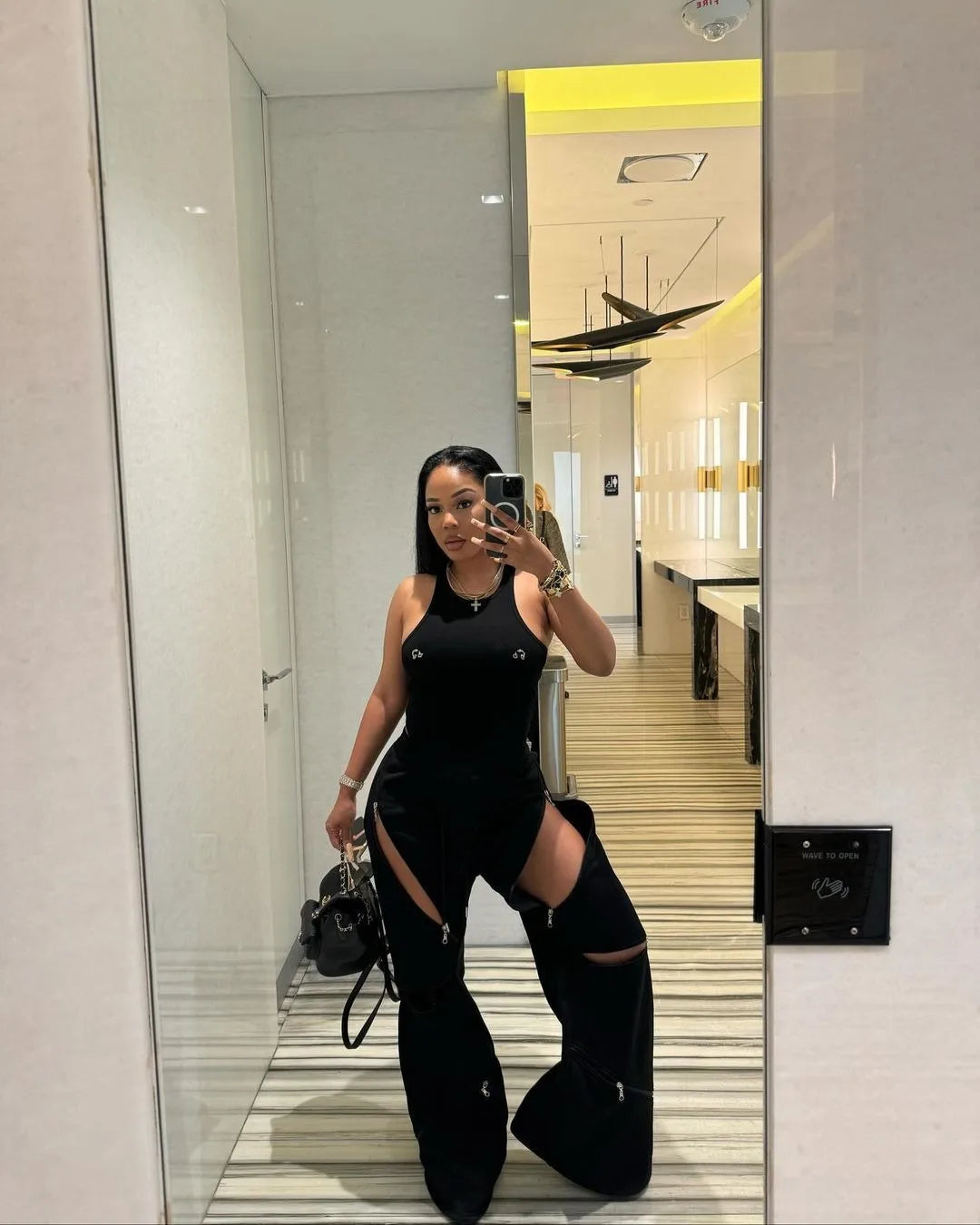 Basic Zipper Adjust Hole Women Wide Leg Loose Joggers Pants Fall Winter Active Loose Sporty Sweatpants