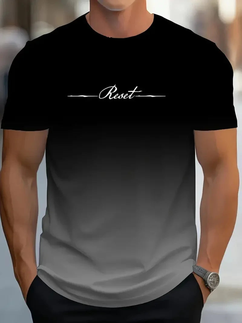 New Men's Gradient Letter 3D Printed T-shirt Summer Leisure Outdoor Sports T-shirt Quick Dry Short Sleeve