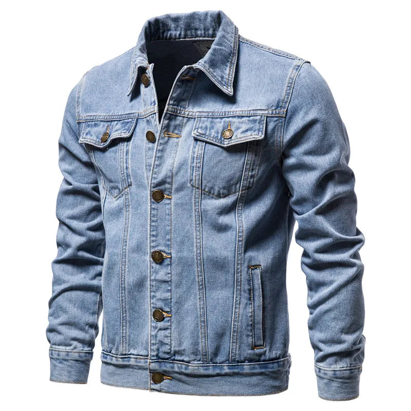 Solid Denim Jackets Motorcycle Vintage Jeans Slim Fit Cotton Casual