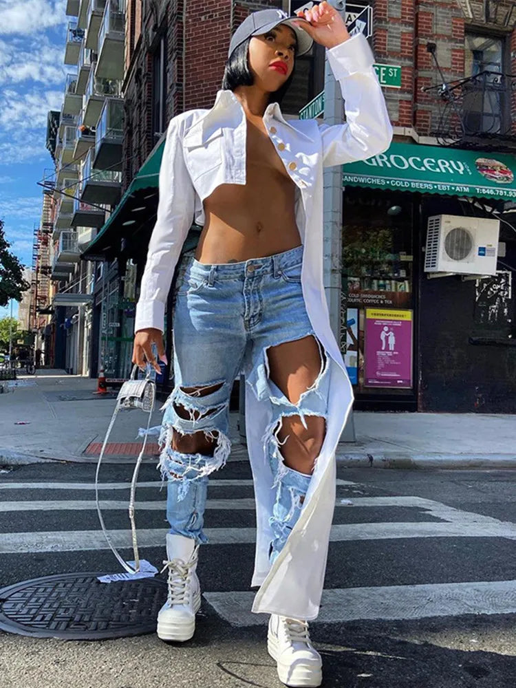Asymmetric Women Top Lapel Button Up Short Sleeve Autmn Cardigans Y2k Shirt Tees White Blouses