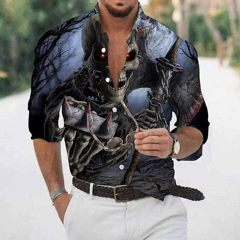 Men's Shirt Polo Button Shirt Casual Western Print Top Men's Cardigan Top