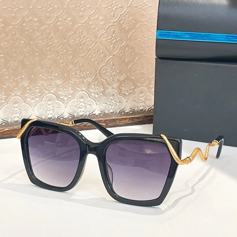 Big Square Alloy Sunglasses Gradient Designer Women Ladies Brand Gradient Uv400 Eyeglasses with Case