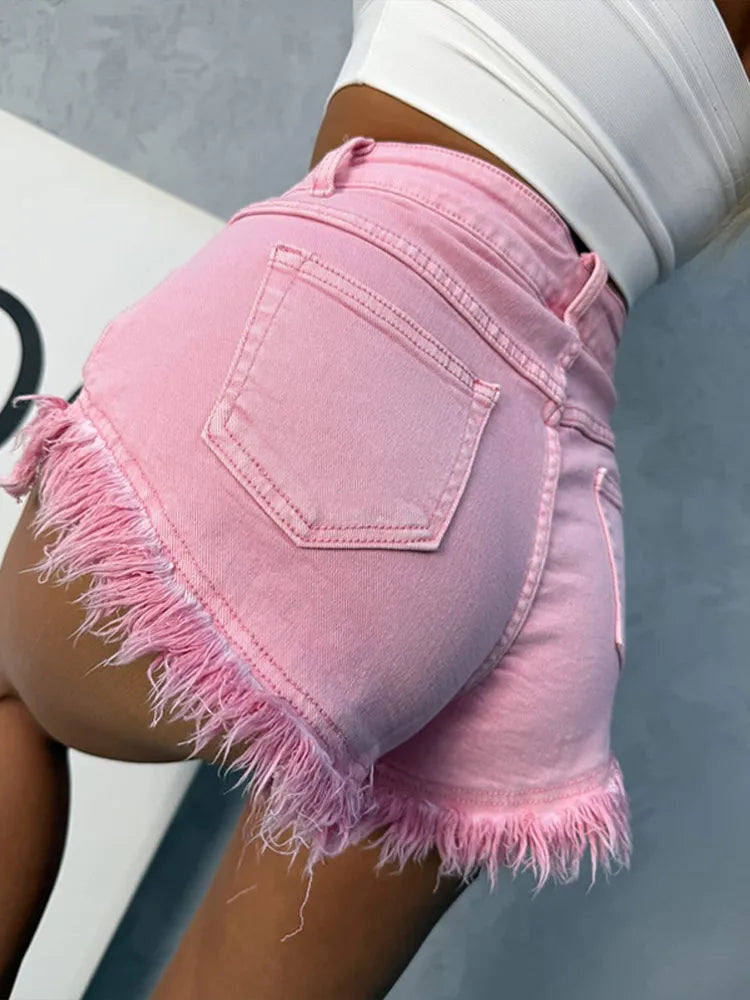 Denim Shorts Pants Low Rise Slim Lady Crop jeans Distressed Chic Casual Short Trousers