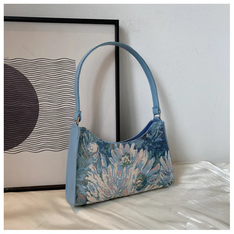 Women's Underarm Bags Autumn 2023 Trendy New Oil Painting Shoulder Bag Cute Simple Handbags and Purses Female Travel Small Totes