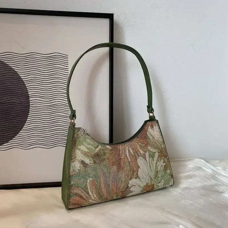 Women's Underarm Bags Autumn 2023 Trendy New Oil Painting Shoulder Bag Cute Simple Handbags and Purses Female Travel Small Totes