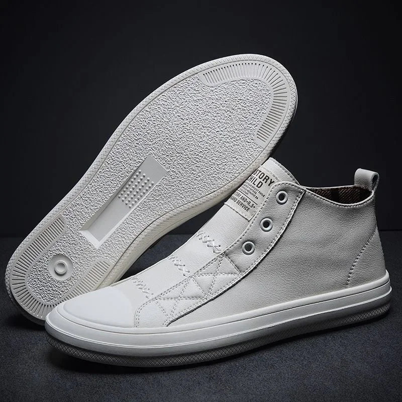 Genuine Leather Shoes Men High top Fashion Sneakers Flat Brand Black White Shoes