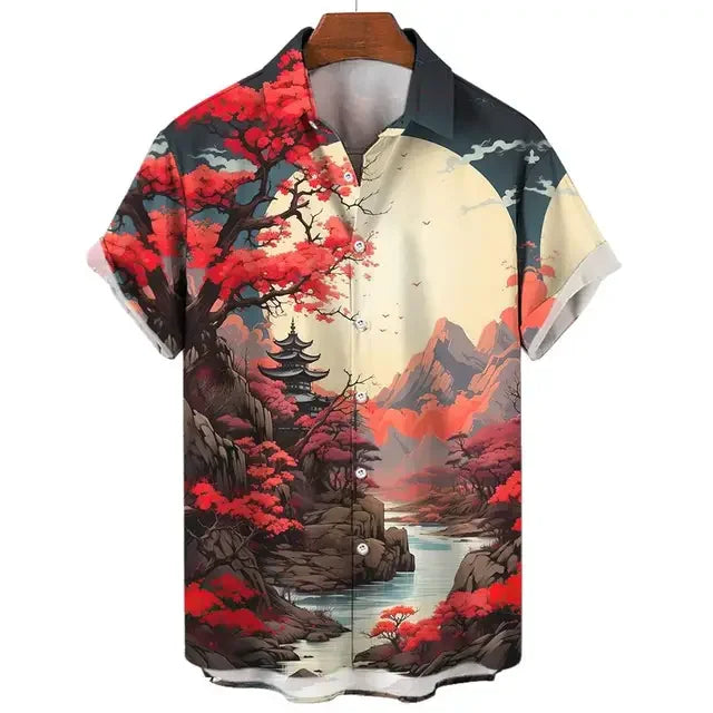 Short Sleeve Tops Japanese Style Ukiyoe Graphic Clothes Oversized Summer Apparel Streetweat Male Shirts