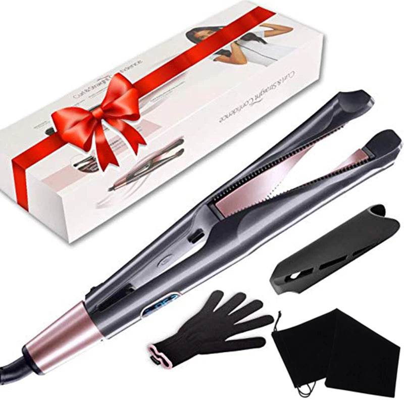 2 in 1 Hair Straightener And Curler Twist Straightening Curling Iron Professional Negative Ion Fast Heating Styling Flat Iron - Fashionqueene.com