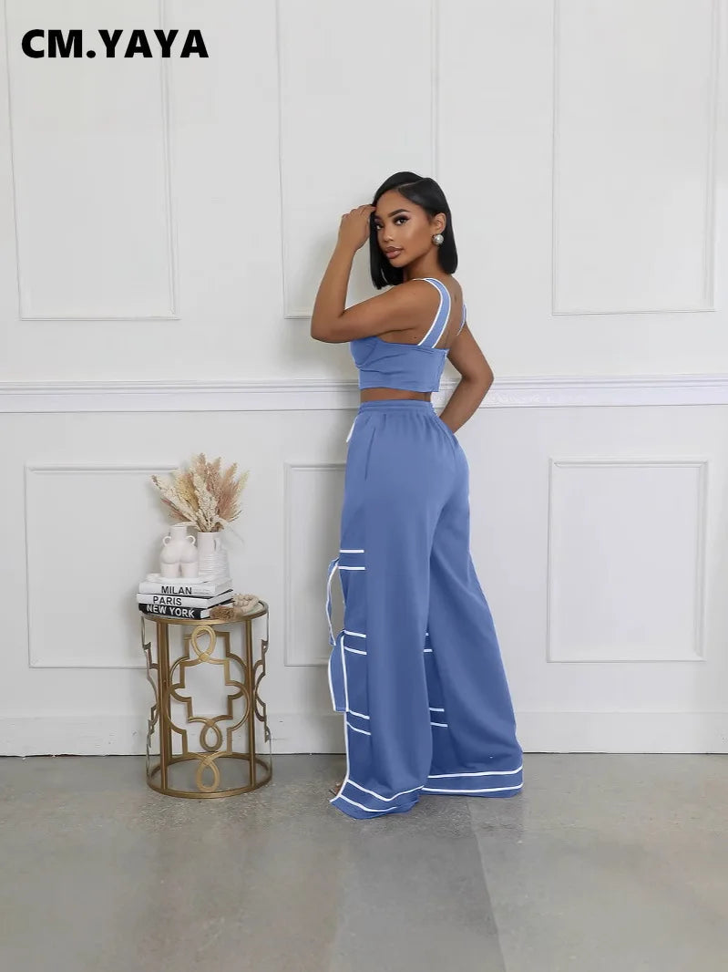 Striped Patchwork Bowknot Split Wide Leg Jogger Trousers