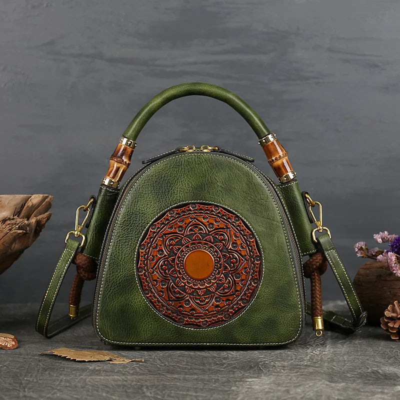 MOTAORA Luxury Handmade Embossed Women Crossbody Bag New Retro Genuine Leather Shell Bag