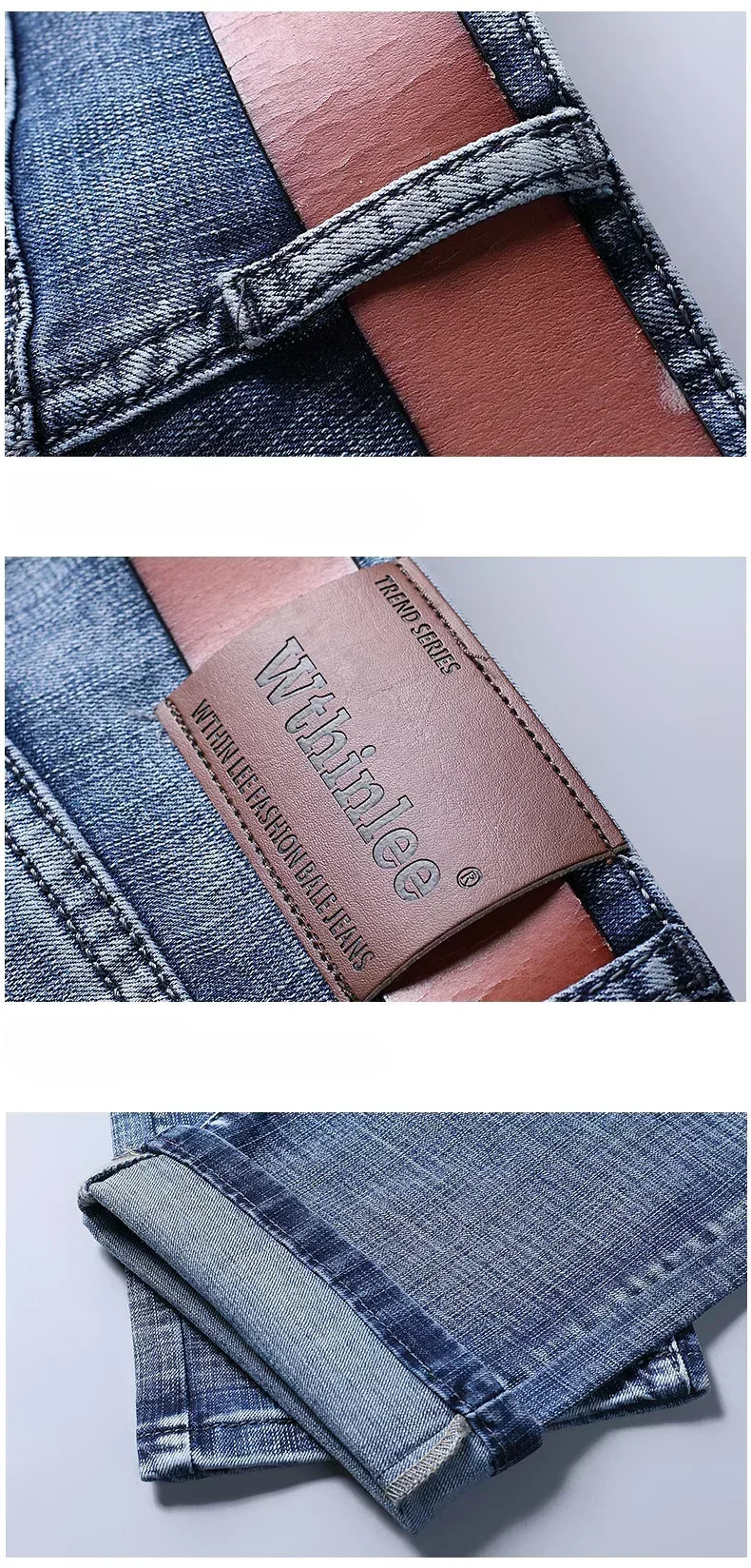 Men Classic Jeans Straight Regular Blue Stretch Denim Trousers Men's
