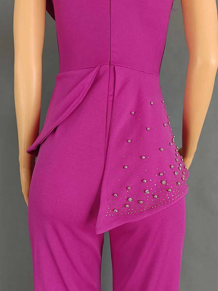 High Waist Strapless Jumpsuit Rivet Collar Tube Top Jumpsuit for Women Elegant