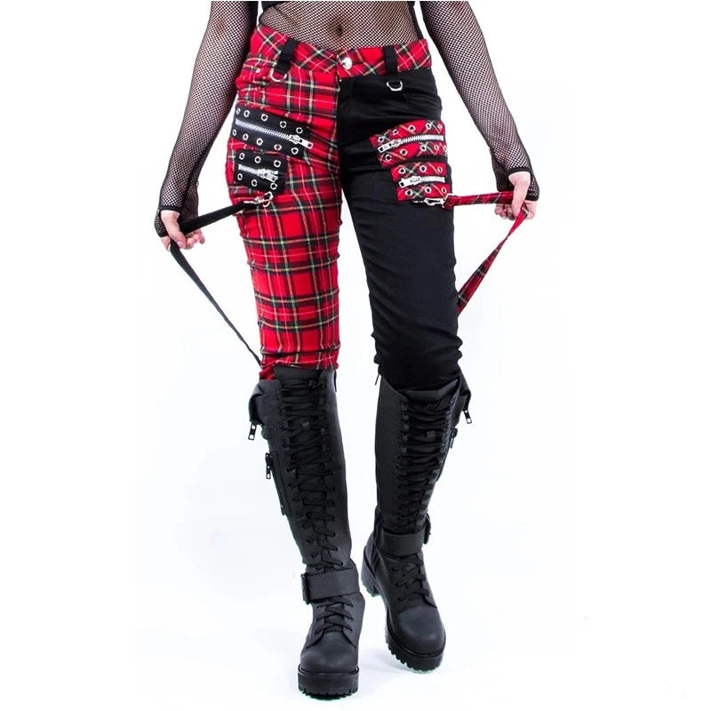 Women Pants Plaid Autumn Trousers Personality Bandage Splice Casual Women's Print Large Size Pencil Clothing